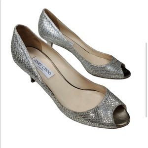 Jimmy Choo Sparkle Peep Toe Pump Heels Gold EU40
